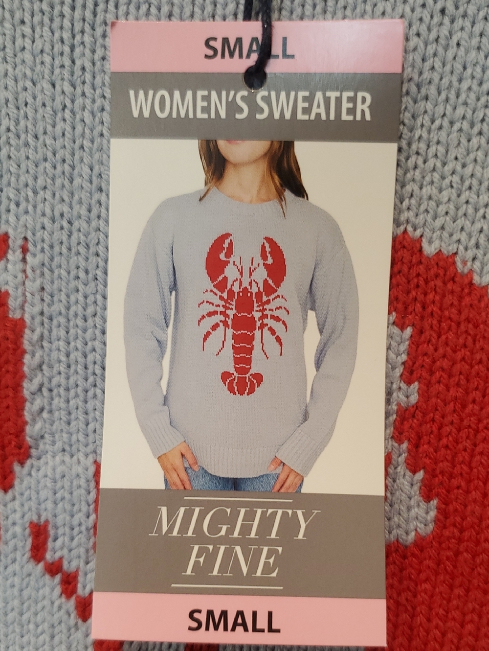 Mighty Fine Light Blue Nautical Lobster  Crewneck Sweater - Women Size Small - Picture 3 of 8